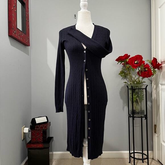 NEW Moda Intl Vintage Y2K Silk Longline Cable Knit Cardigan Duster Set XS NWOT - Picture 9 of 16